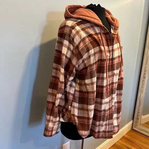 American Eagle Plaid Hooded Jacket brown-orange - Picture 3 of 6